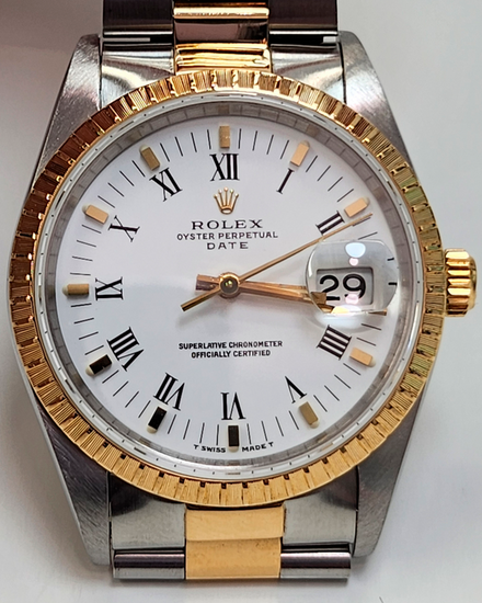 Rolex Oyster Perpetual Date 34MM White Dial Two-Tone Oyster Bracelet (15223)