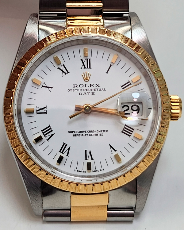 Rolex Oyster Perpetual Date 34MM White Dial Two-Tone Oyster Bracelet (15223)