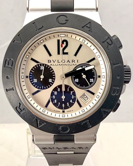 Bvlgari Diagono "Panda" Chronograph 44MM Silver Dial Rubber Strap (AC44TA)