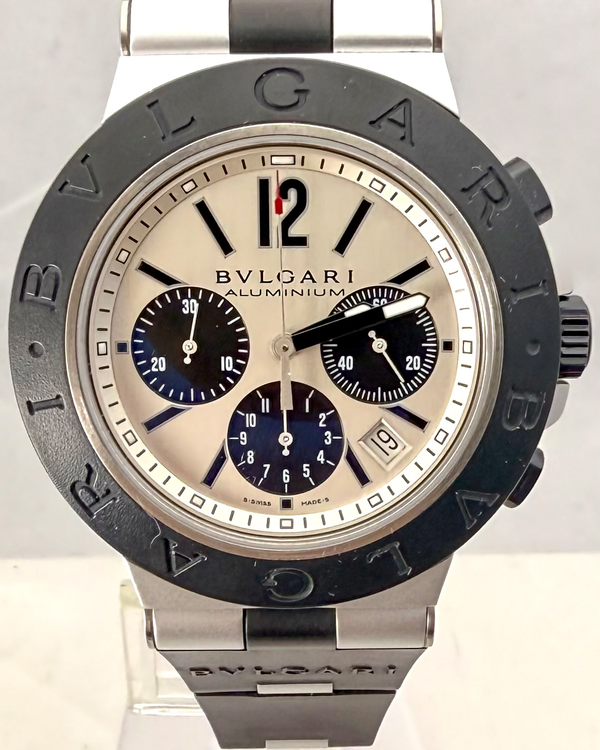 Bvlgari Diagono "Panda" Chronograph 44MM Silver Dial Rubber Strap (AC44TA)