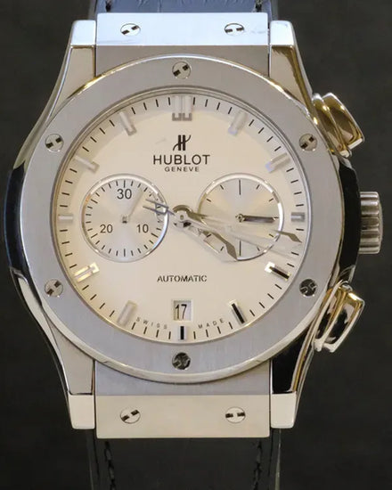 No Reserve - Hublot Classic Fusion Chronograph 42MM White Dial Leather Strap (541.NX.2611.LR)