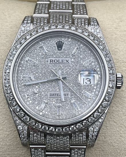 Rolex Datejust 41MM Aftermarket Diamond Pavé Dial Aftermarket Diamonds Oyster Bracelet (126300)