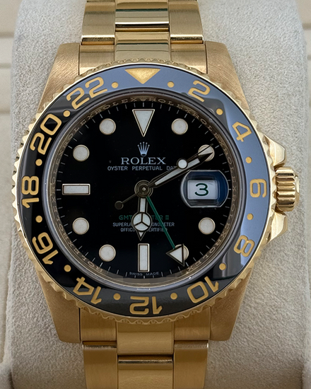 2008 Rolex GMT-Master II 40MM Black Dial Yellow Gold Oyster Bracelet (116718LN)
