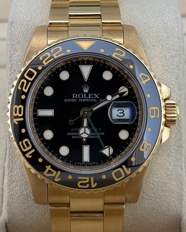 2008 Rolex GMT-Master II 40MM Black Dial Yellow Gold Oyster Bracelet (116718LN)