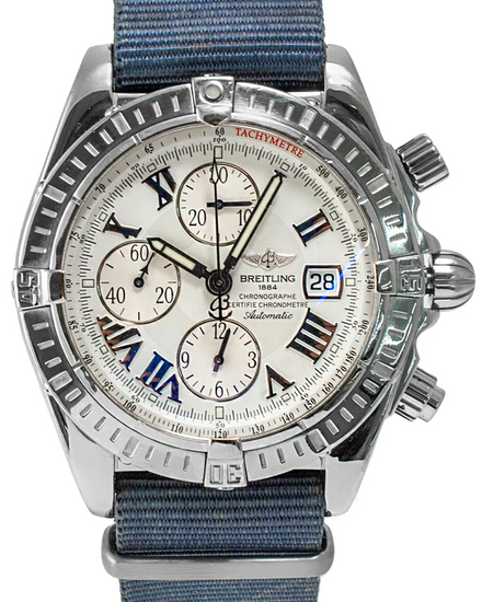 Breitling Chronomat Evolution 44MM White Dial Aftermarket Textile Strap (A13356)