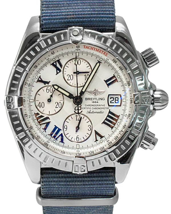 Breitling Chronomat Evolution 44MM White Dial Aftermarket Textile Strap (A13356)