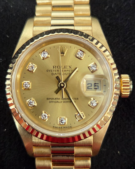 2000 Rolex Lady-Datejust 26MM Champagne Dial Yellow Gold President Bracelet (79178)