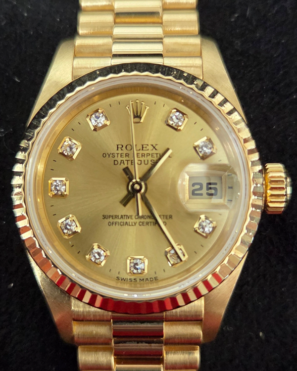 2000 Rolex Lady-Datejust 26MM Champagne Dial Yellow Gold President Bracelet (79178)