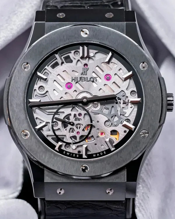 Hublot Classic Fusion Ultra-Thin 45MM Skeleton Dial Leather Strap (515.CM.0140.LR)
