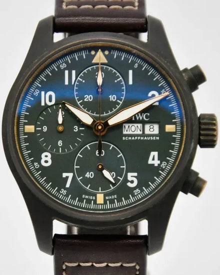 2020 IWC Schaffhausen Pilot Spitfire Chronograph 41MM Green Dial Leather Strap (IW387902)