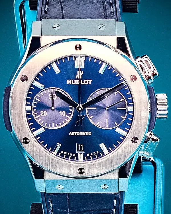 2018 Hublot Classic Fusion Chronograph 45MM Blue Dial Leather Strap (521.NX.7170.LR)