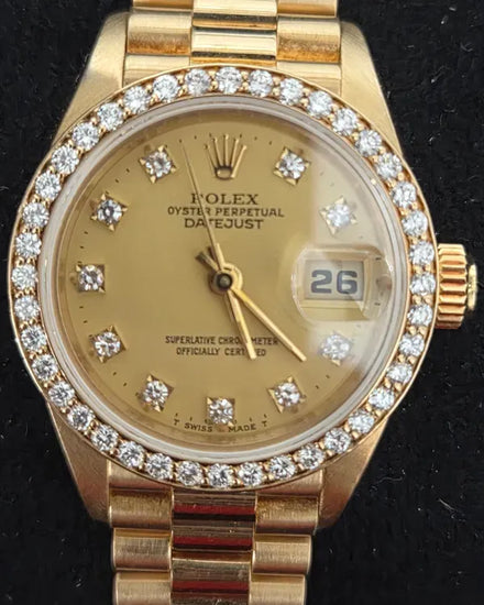 Rolex Lady-Datejust 26MM Champagne Dial Yellow Gold President Bracelet (69138)