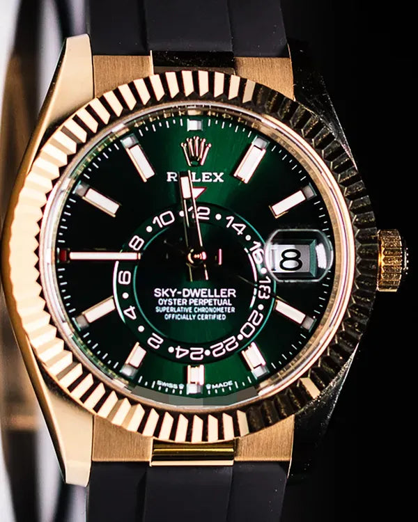 2025 Rolex Sky-Dweller 42MM Green Dial Rubber Strap (336238)