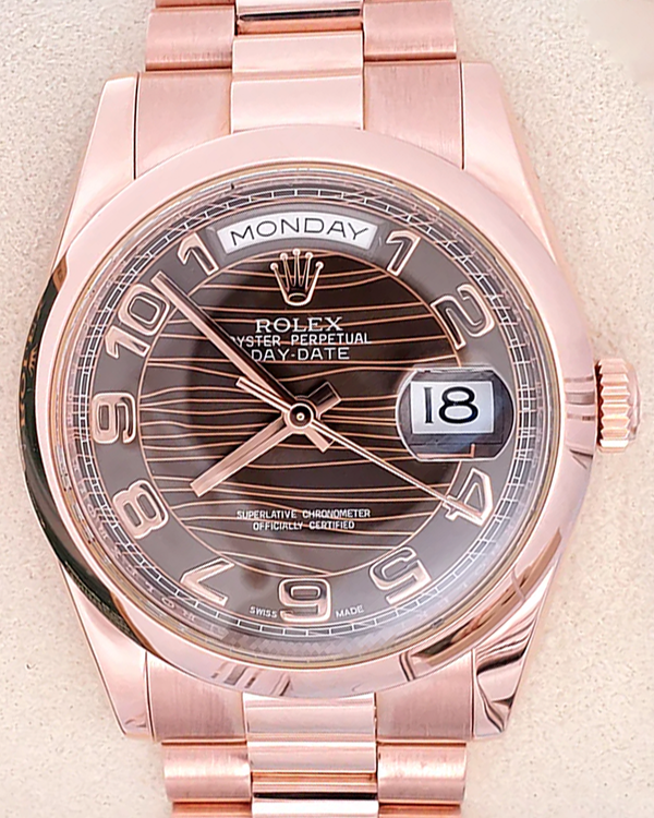 2014 Rolex Day-Date 36MM Chocolate "Wave" Dial Rose Gold President Bracelet (118205)