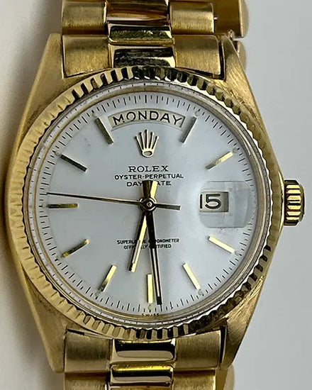 Rolex Day-Date 36MM White Dial Aftermarket Yellow Gold President Bracelet (1803)