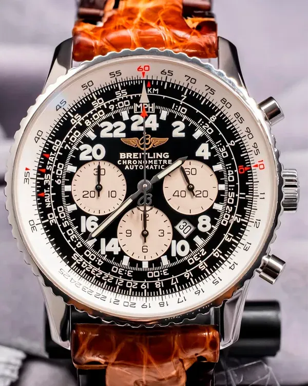 Breitling Navitimer Cosmonaute 24H 41MM Black Dial Leather Strap (A22322)