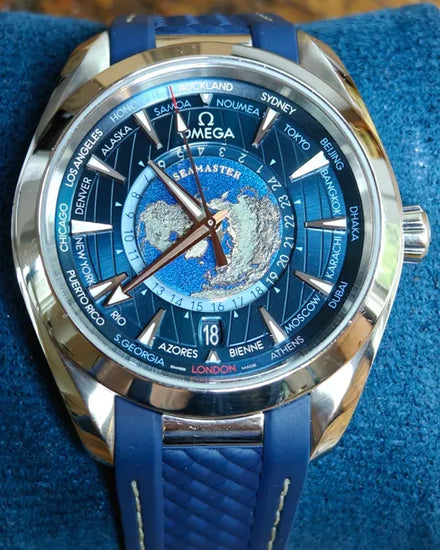 Omega Seamaster Aqua Terra 150M  Worldtimer 43MM Blue Dial Rubber Strap (220.12.43.22.03.001)