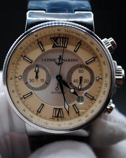 Ulysse Nardin Marine Chronograph 41MM Beige Dial Leather Strap (353-66)