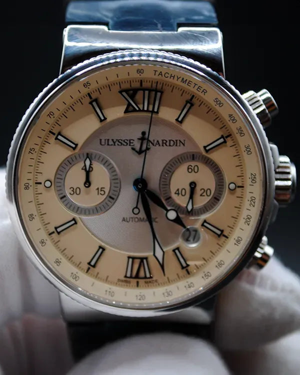 Ulysse Nardin Marine Chronograph 41MM Beige Dial Leather Strap (353-66)