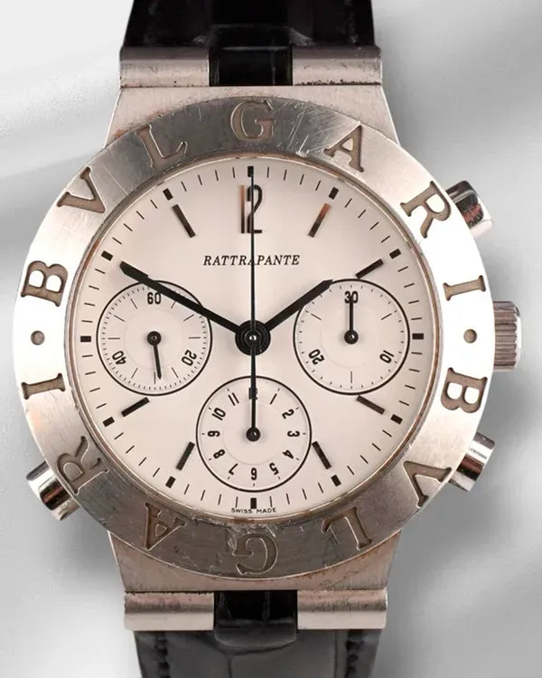Bvlgari Diagono Rattrapante Chronograph 40MM White Dial Leather Strap (CH40 PL)