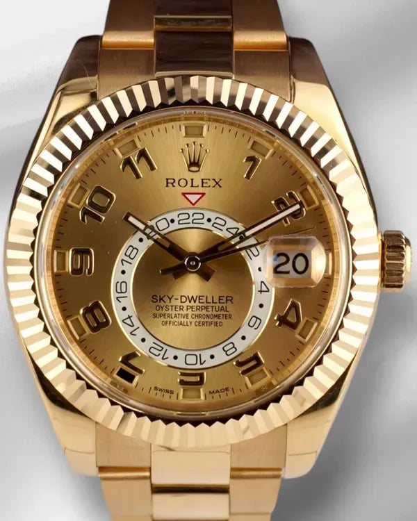 Rolex Sky-Dweller 42MM Champagne Dial Yellow Gold Oyster Bracelet (326938)