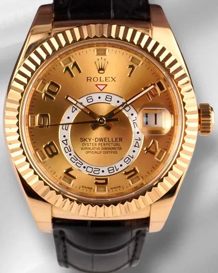 Rolex Sky-Dweller 42MM Champagne Dial Leather Strap (326138)