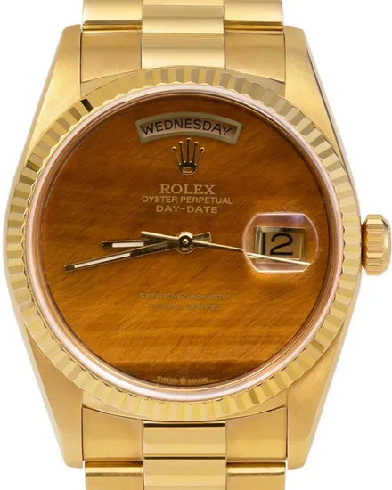 Rolex Day-Date 36MM Aftermarket Tiger's Eye Dial Yellow Gold President Bracelet (18038)