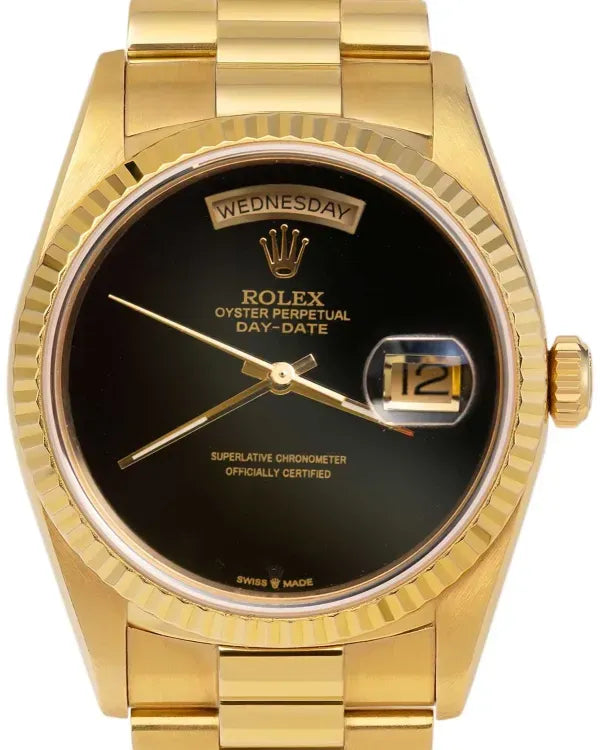 Rolex Day-Date 36MM Aftermarket Onyx Dial Yellow Gold President Bracelet (18038)