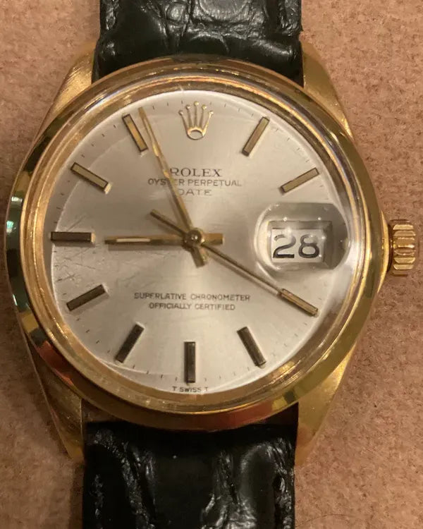 1971 Rolex Oyster Perpetual Date 34MM Silver Dial Aftermarket Leather Strap (1500)