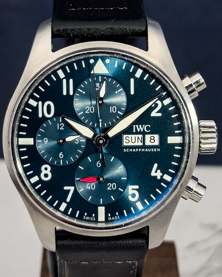 IWC Schaffhausen Pilot Chronograph 41MM Blue Dial Leather Strap (IW388101)