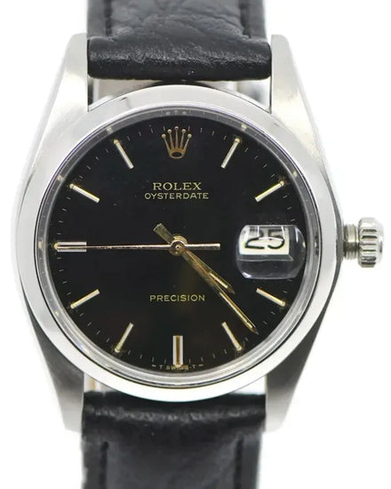 Rolex Oyster Precision 34MM Black Dial Aftermarket Leather Strap (6694)