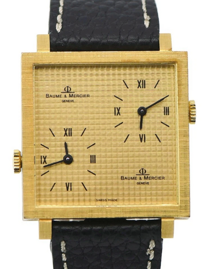 Baume & Mercier Dual Time 31MM Golden Dial Leather Strap (32001)