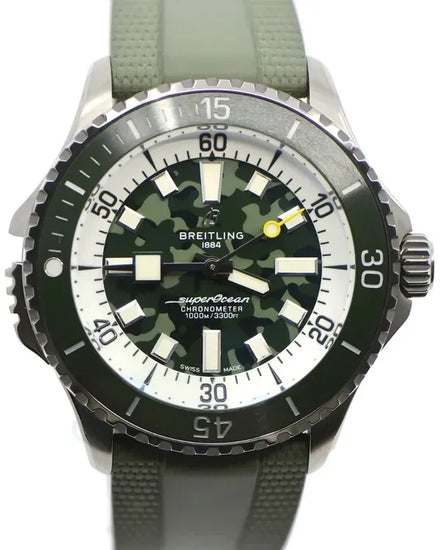 Breitling Superocean 46MM Camo Green Dial Rubber Strap (E10379)
