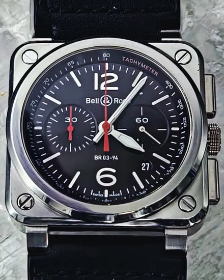 2017 Bell & Ross BR 03-94 Chronograph 42MM Black Dial Leather Strap (BR0394-BLC-ST/SCA)
