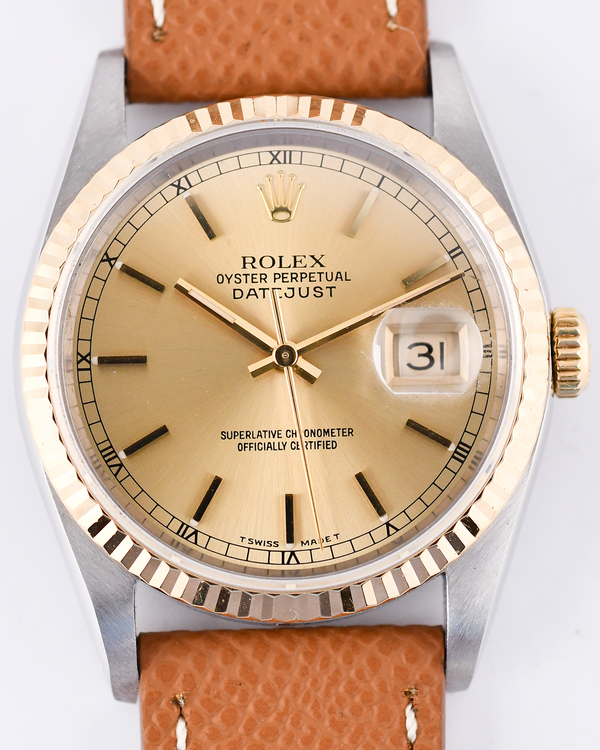 1990 Rolex Datejust 36MM Champagne Dial Aftermarket Leather Strap (16233)