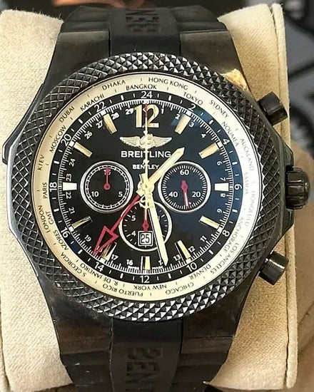 Breitling Bentley GMT Midnight 49MM Black Dial Rubber Strap (M47362)