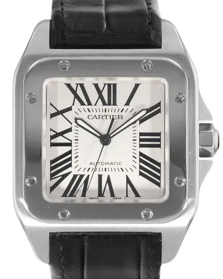 Cartier Santos 100 38MM Silver Dial Leather Strap (W20073X8)