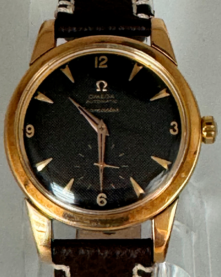 1954 Omega Vintage Seamaster 36MM Black "Waffle" Dial Aftermarket Leather Strap (2657)