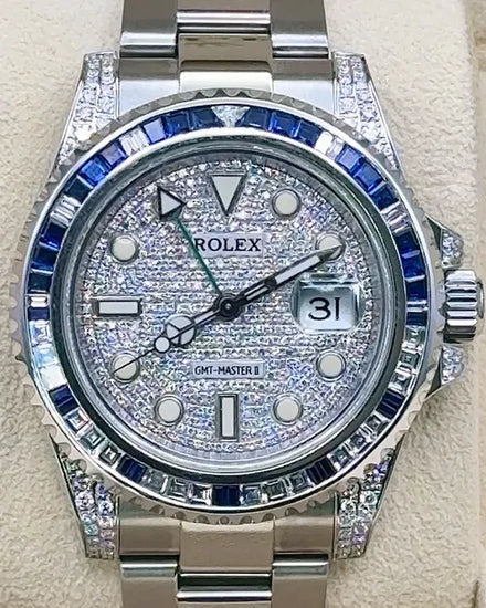 Rolex GMT-Master II 40MM Aftermarket Diamond Pavé Dial Oyster Bracelet (116710LN)