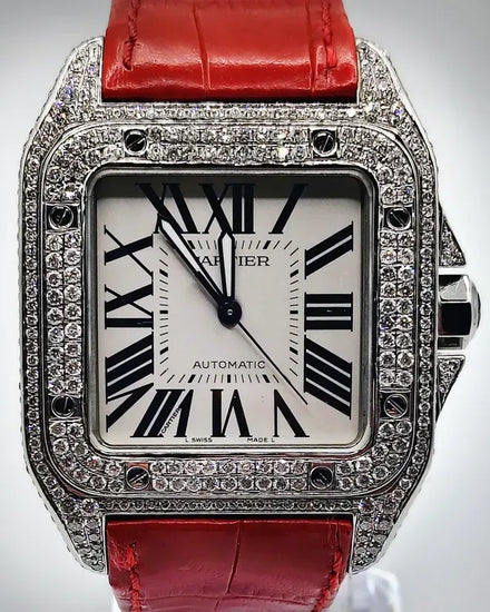 Cartier Santos 100 38MM White Dial Leather Strap (W20073X8)