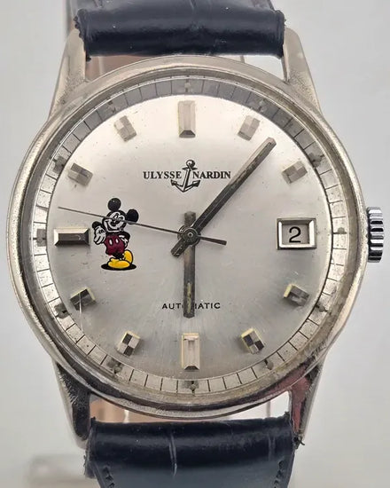 Ulysse Nardin Vintage "Mickey Mouse" 35MM Silver Dial Aftermarket Leather Strap (35113)