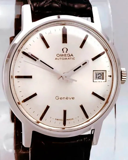 Omega Geneve Vintage 35MM Silver Dial Aftermarket Leather Strap (166.070)