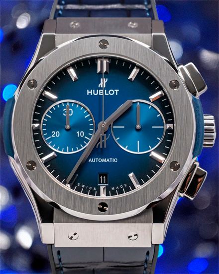 2020 Rare Hublot Classic Fusion Chronograph 45MM Blue Dial Leather Strap (521.NX.6670.LR.JPN18)