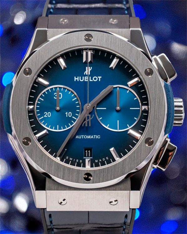 2020 Rare Hublot Classic Fusion Chronograph 45MM Blue Dial Leather Strap (521.NX.6670.LR.JPN18)