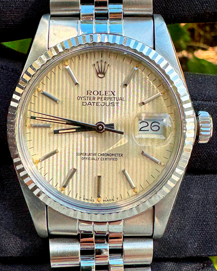 1986 (8 Mil Serial) Rolex Datejust 36MM Silver "Tapestry" Dial Jubilee Bracelet (16014)