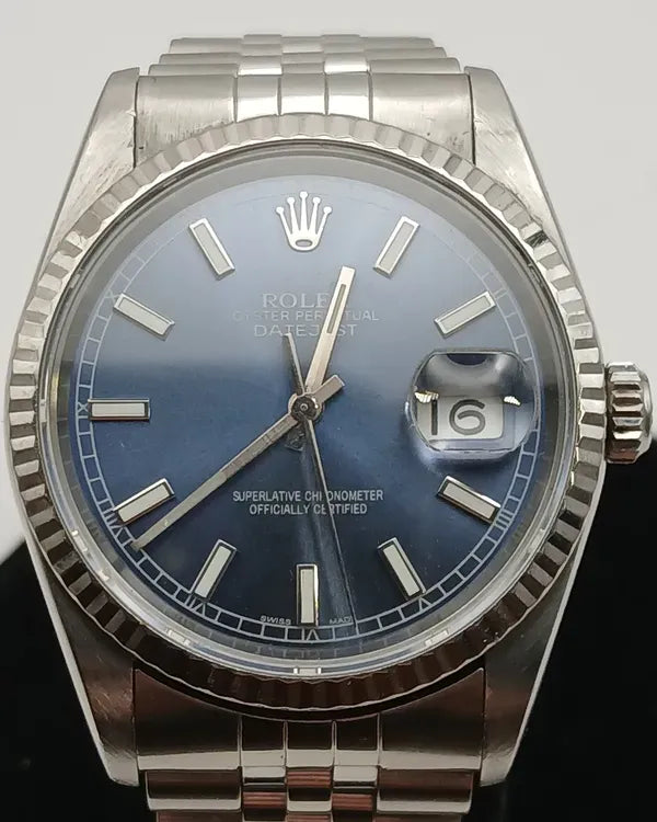 2000 Rolex Datejust 36MM Aftermarket Blue Dial Jubilee Bracelet (16200)
