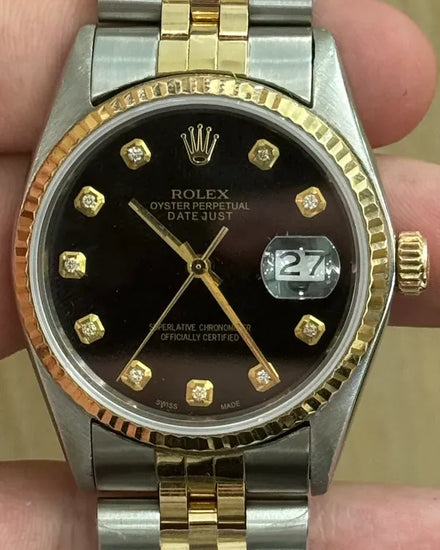 Rolex Datejust 36MM Aftermarket Black Dial Aftermarket Two-Tone Jubilee Bracelet (16013)