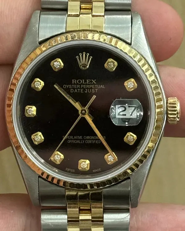 Rolex Datejust 36MM Aftermarket Black Dial Two-Tone Jubilee Bracelet (16013)