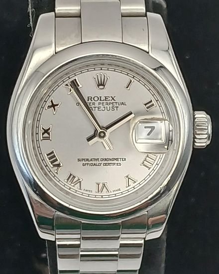 2007 Rolex Lady-Datejust 26MM Rhodium Dial Oyster Bracelet (179160)