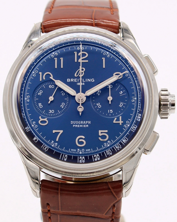 2025 Breitling Premier B15 Duograph 42MM Blue Dial Leather Strap (AB1510171C1P1)